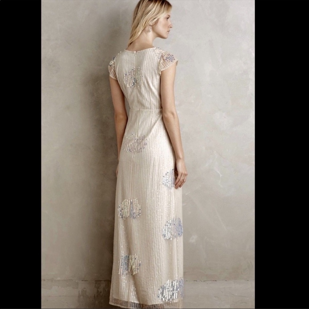 Korovilas Ivory Iridescent Sequin Column Gown